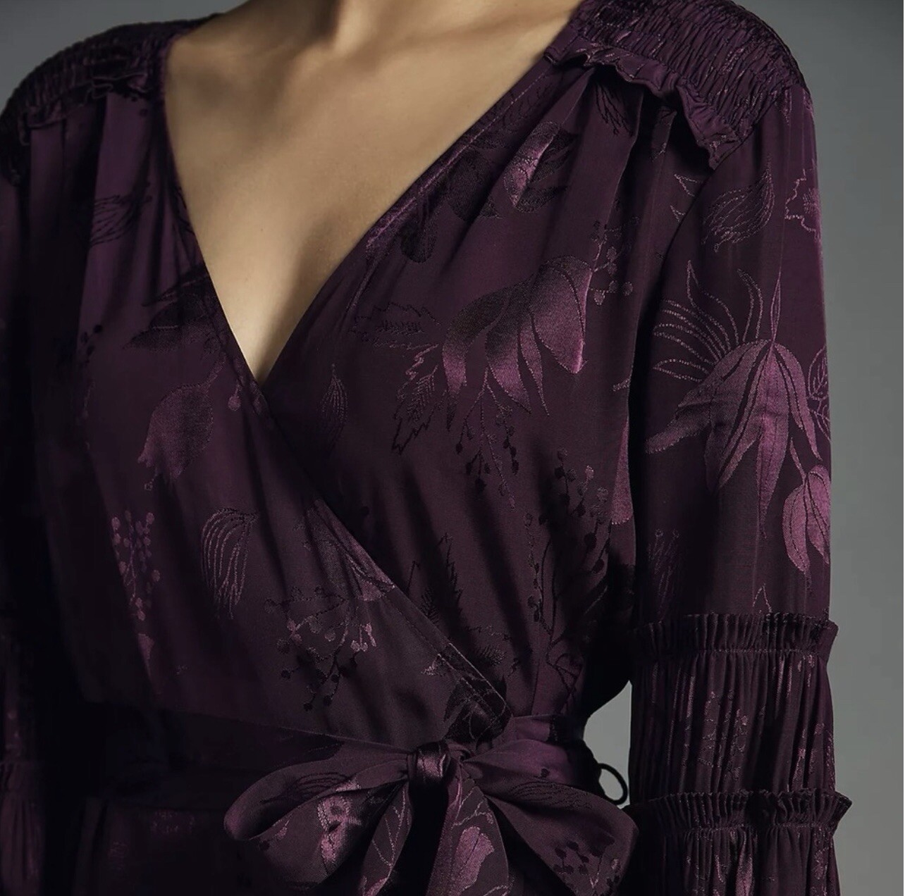 Anthropologie Current Air Long Sleeve Wrap Midi Dress Size M