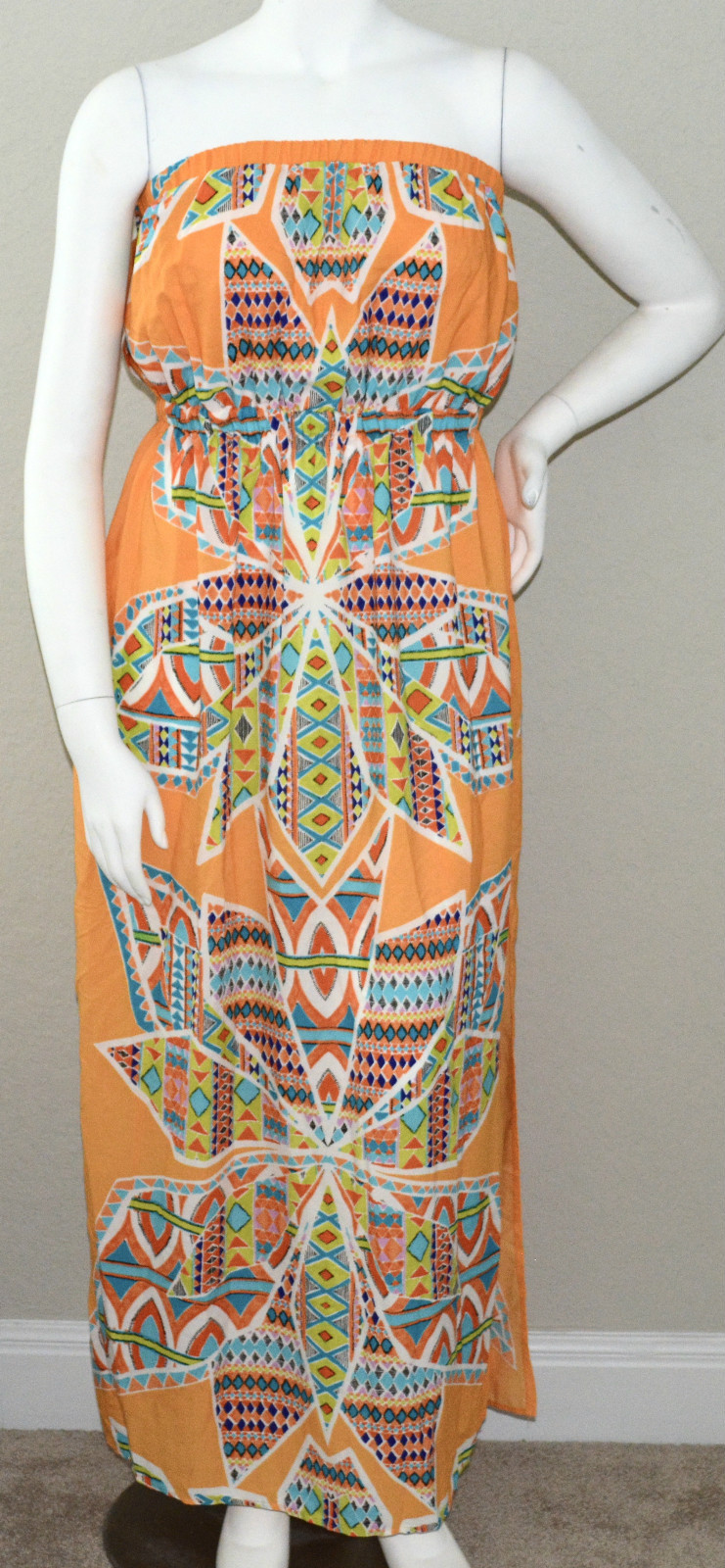 Fashion 21 Orange Boho Bohemian Tribal Tube Maxi Dress Plus XL 1XL XXL XXXL New!