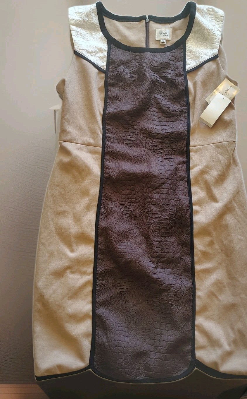 Beige By Eci Women’s Size 16 Stretch Sleeveless Dress Brown And Beige A3