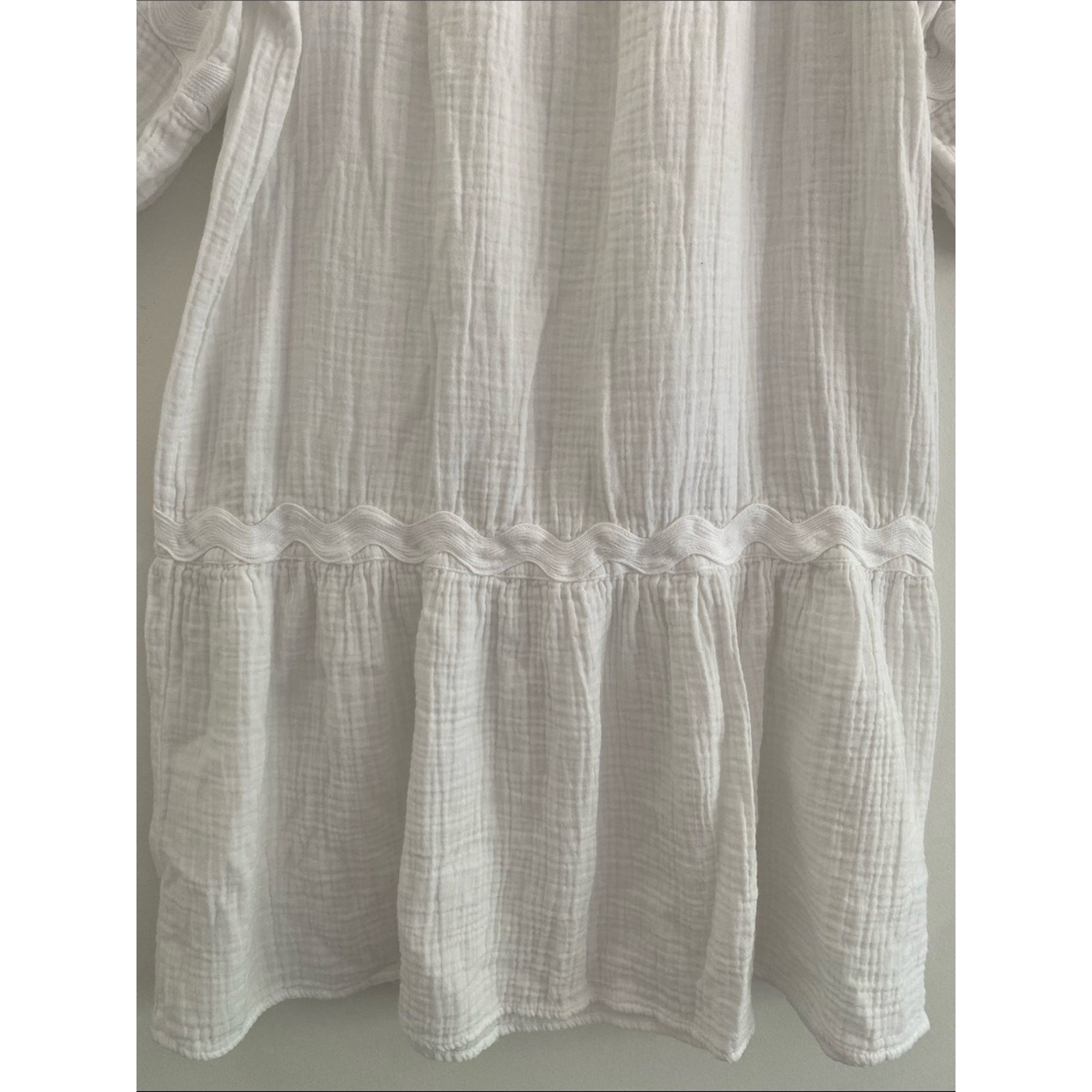 Stark X Square Neck Gauzy Cotton Puff Slv Dress White XS