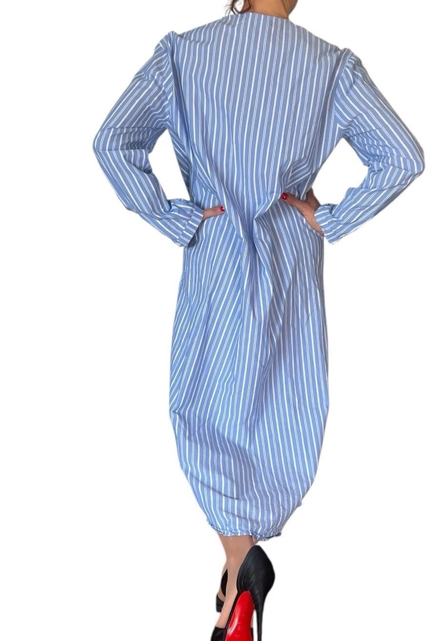 SOLIKA BLUE STRIPE SHIRT DRESS LONG SLEEVE POPLIN MODEST MIDI OVERSIZED S OR M