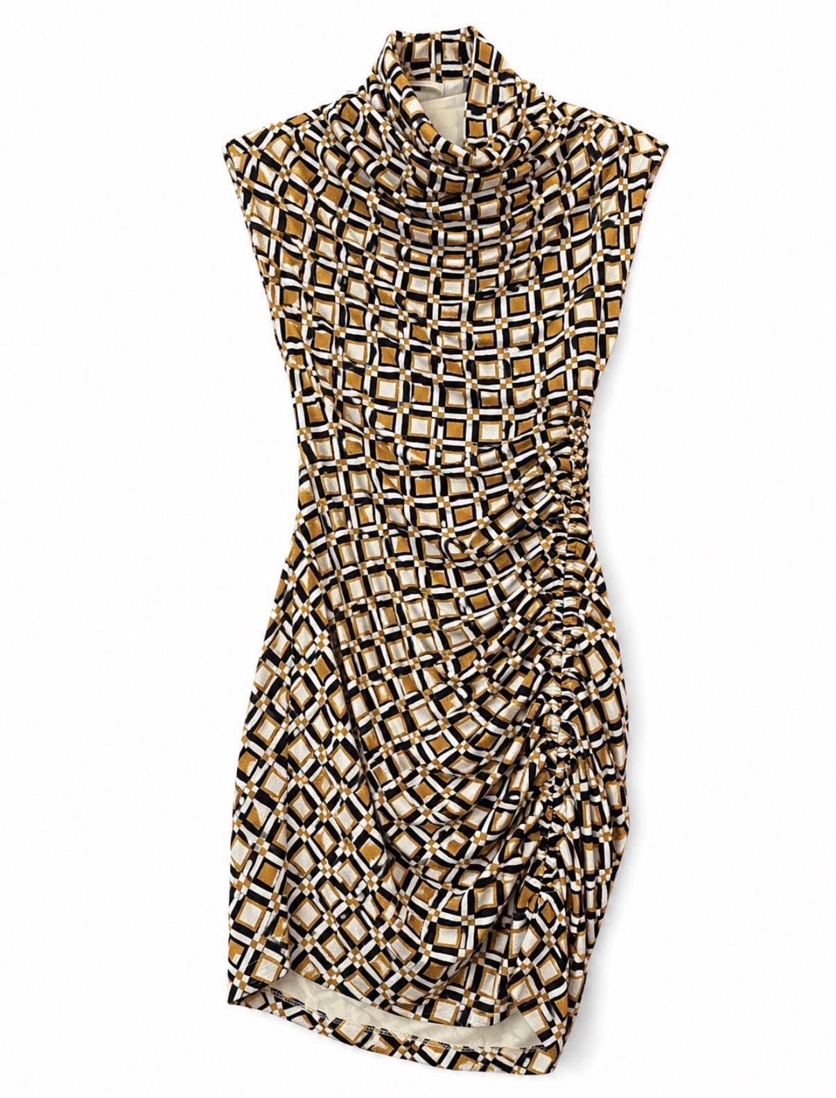 By Anthropologie Black Geometric Ruched Cowl Neck Bodycon Mini Dress XS/P
