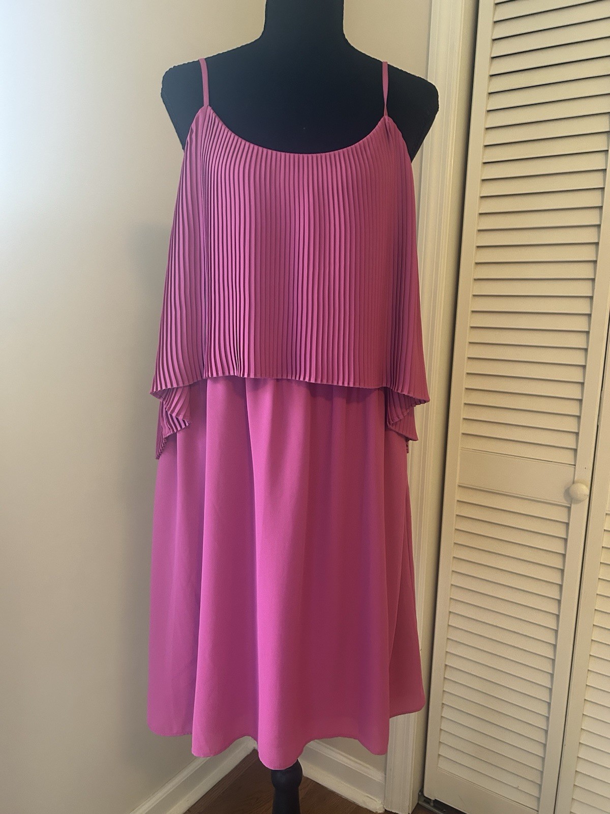 Mossimo Pink Chiffon Pleated Sundress Scoop Neck Strappy Adjustable XL