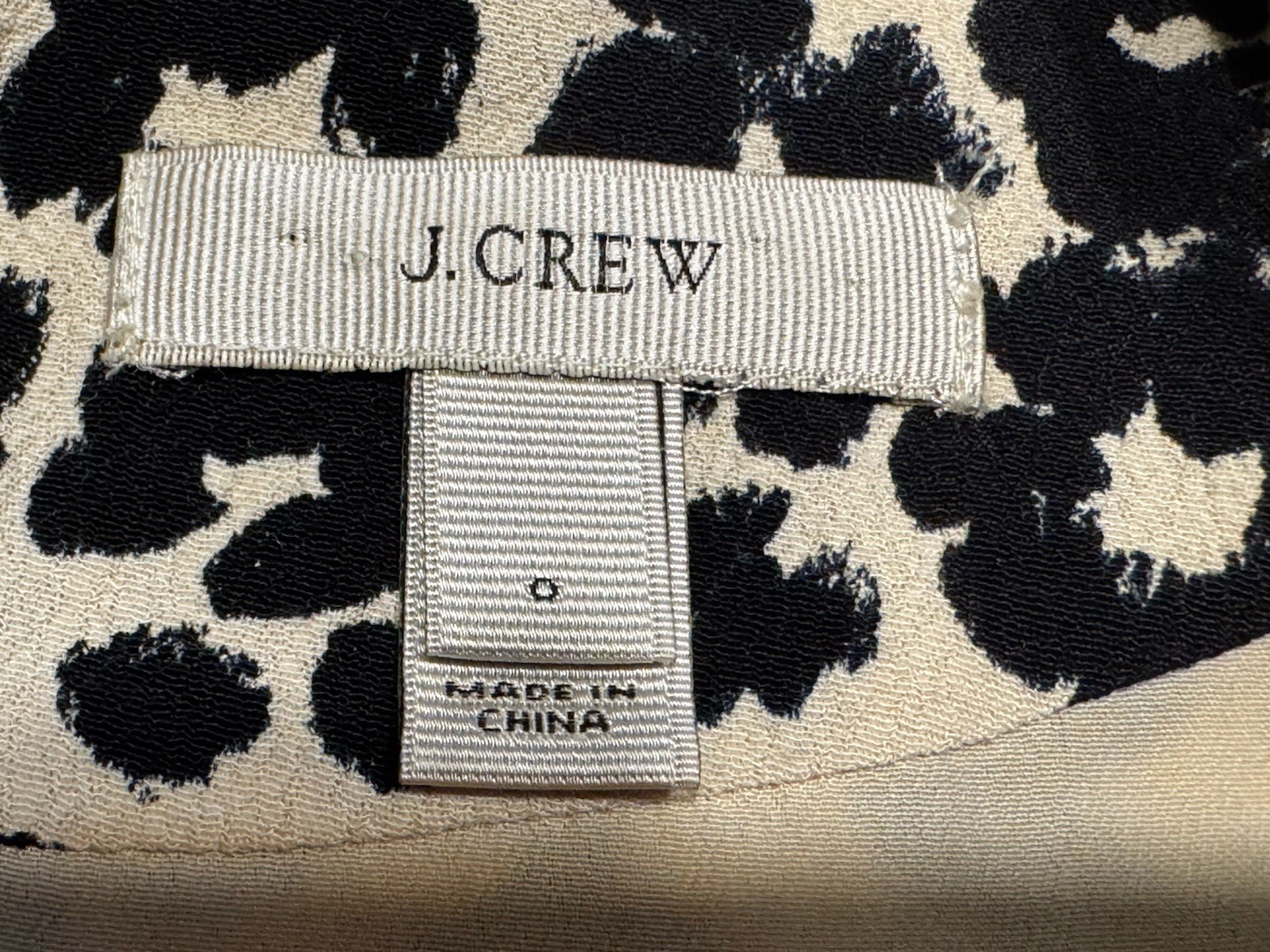 J. CREW Long Sleeve BLACK-IVORY Rayon Animal Print Pocketed Shift Short Dress XS