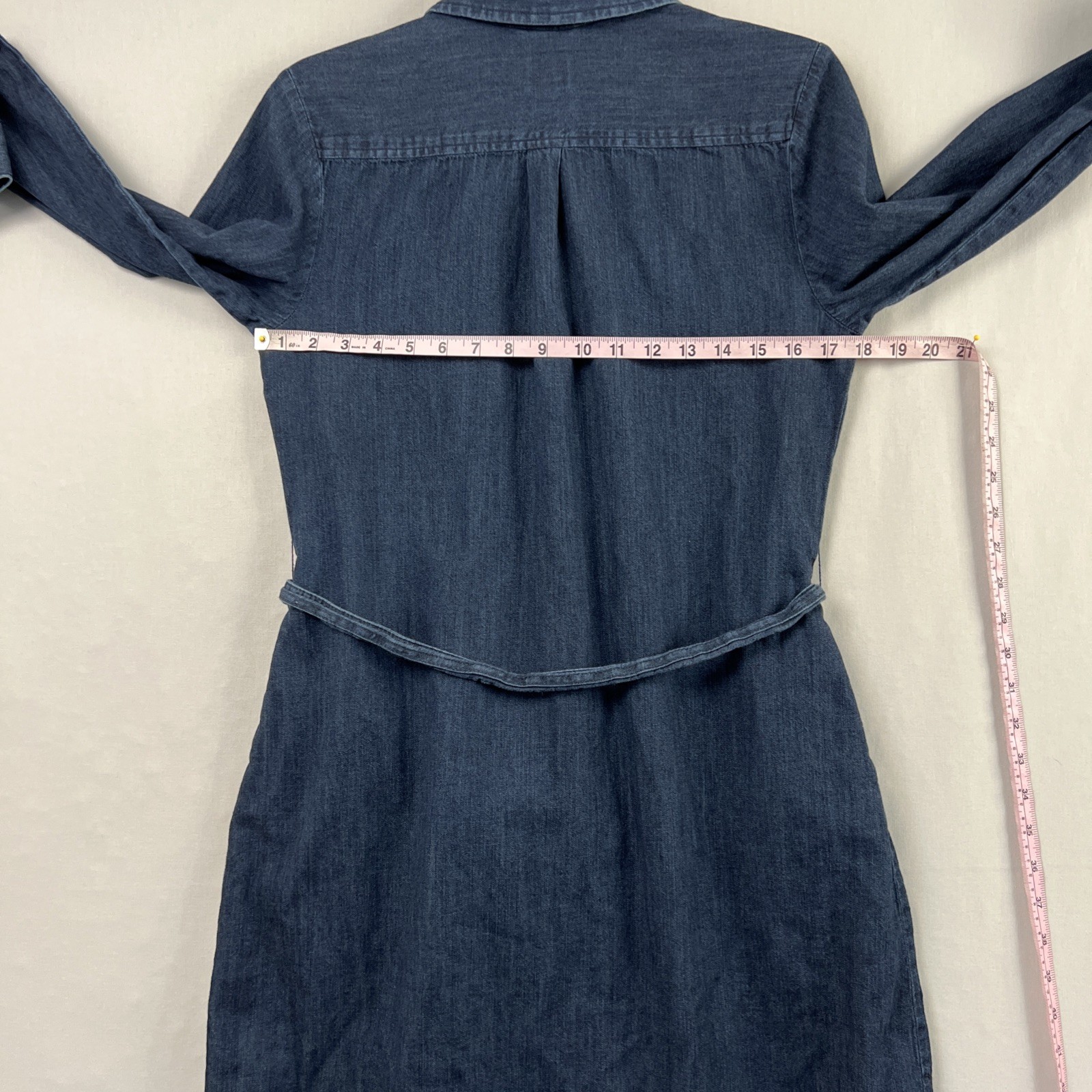 A New Day Dress Womens Medium Dark Wash Denim Shirt Long Sleeve Tie Belt