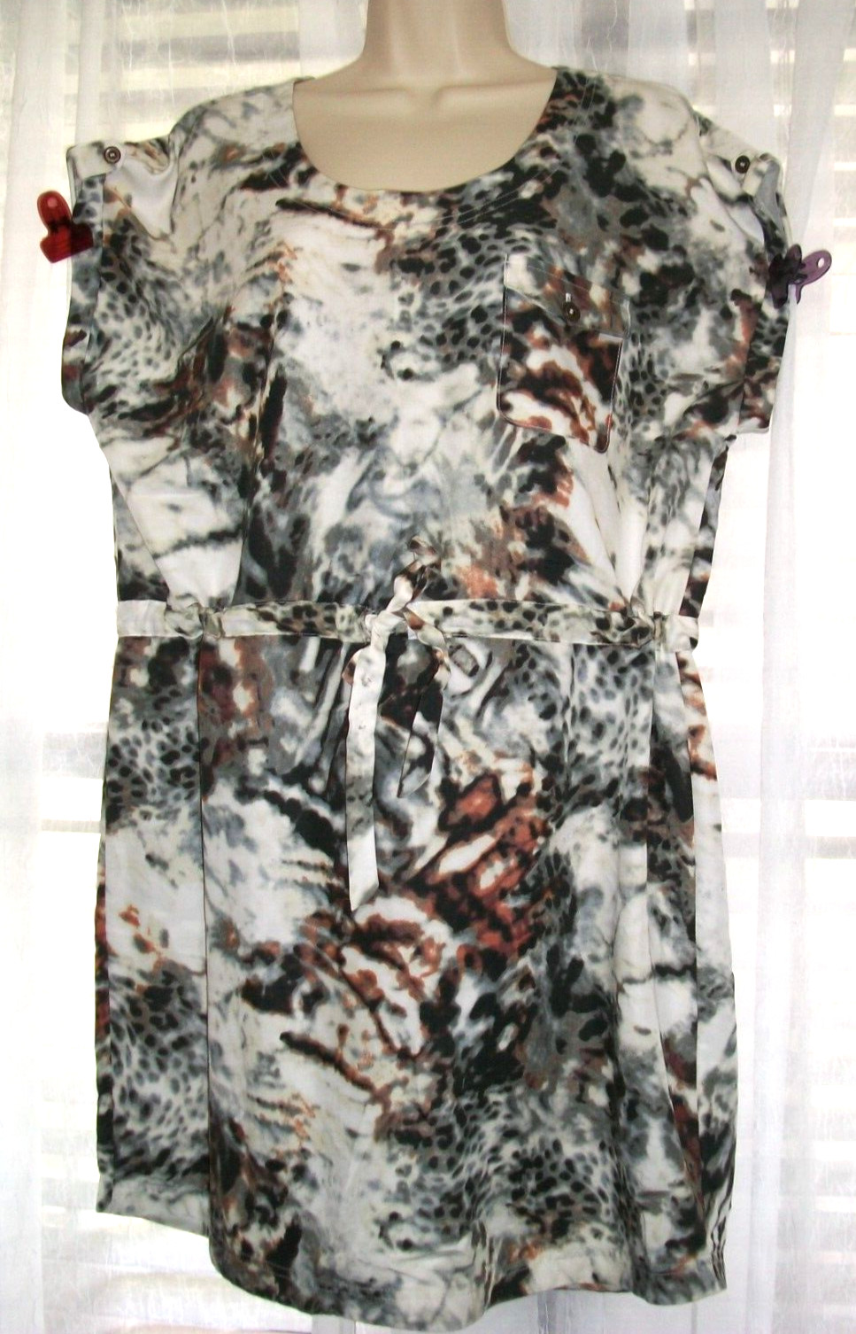 RELATIVITY PXL NO WRINKLE SHORT SILKY CAMO DRESS SUNDRESS~DRAWSTRING WAIST~