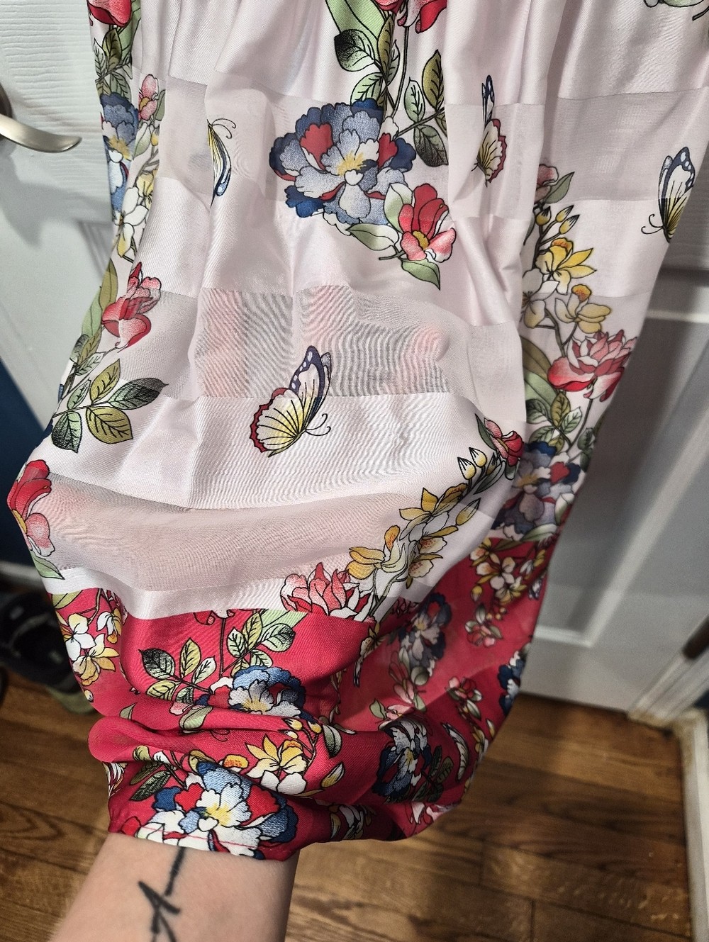 Max Studio Floral Butterfly Print Stretch Sleeveless Sheer Dress Size Small