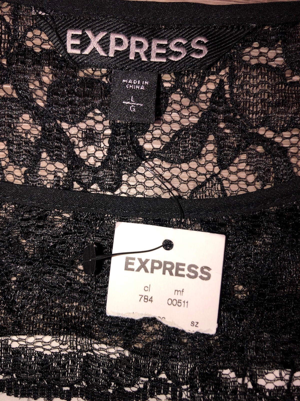 Express Dress L White Gray Mini Lace Yoke Color Block Shift NEW *no belt