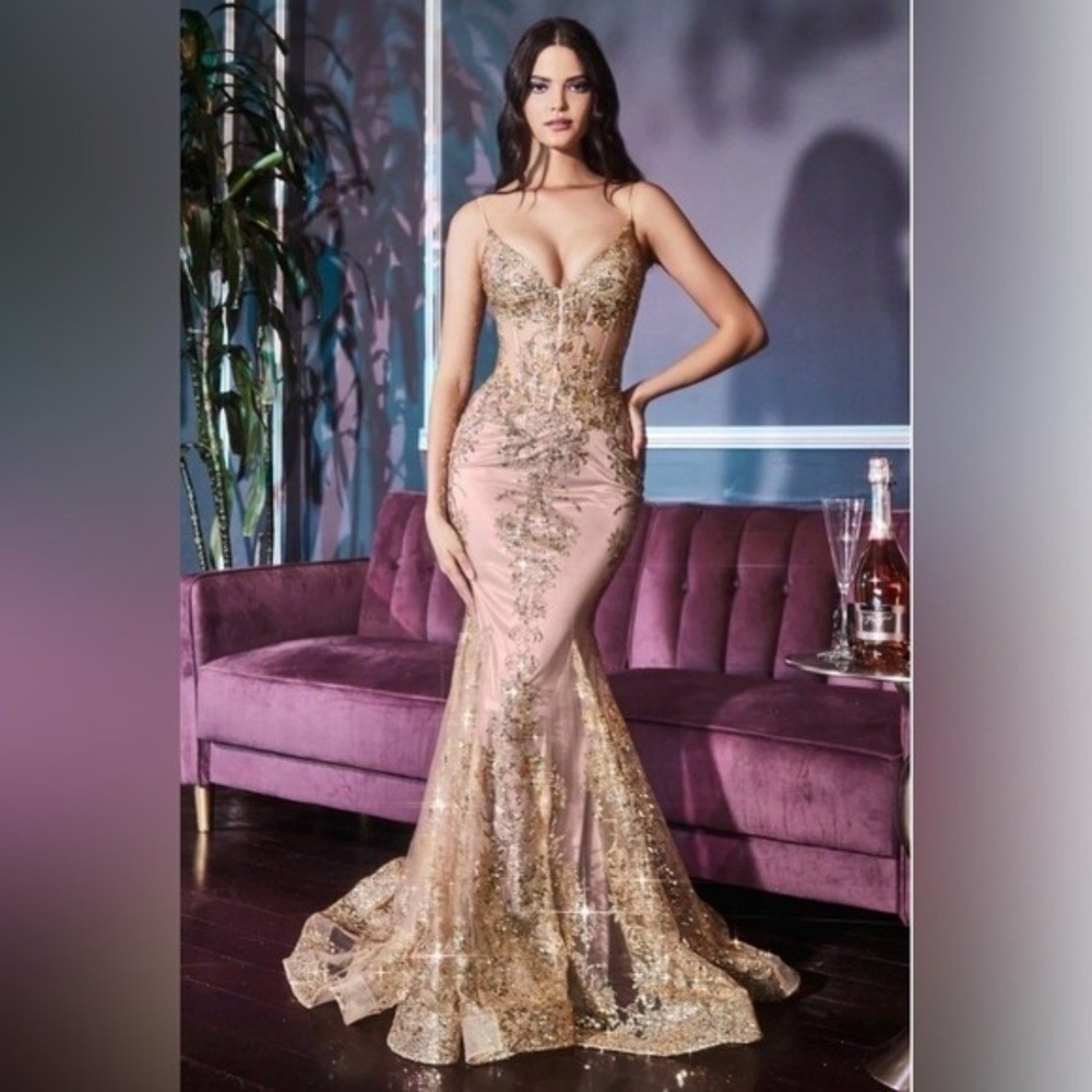 Cinderella Divine Rose Gold Sequin Mermaid Prom/Quinceanera Gown Dress Size 6
