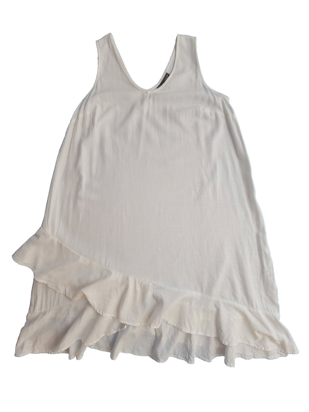 Jessica London White Linen Blend Sleeveless Resort Coastal Dress 18W Ruffle Hem