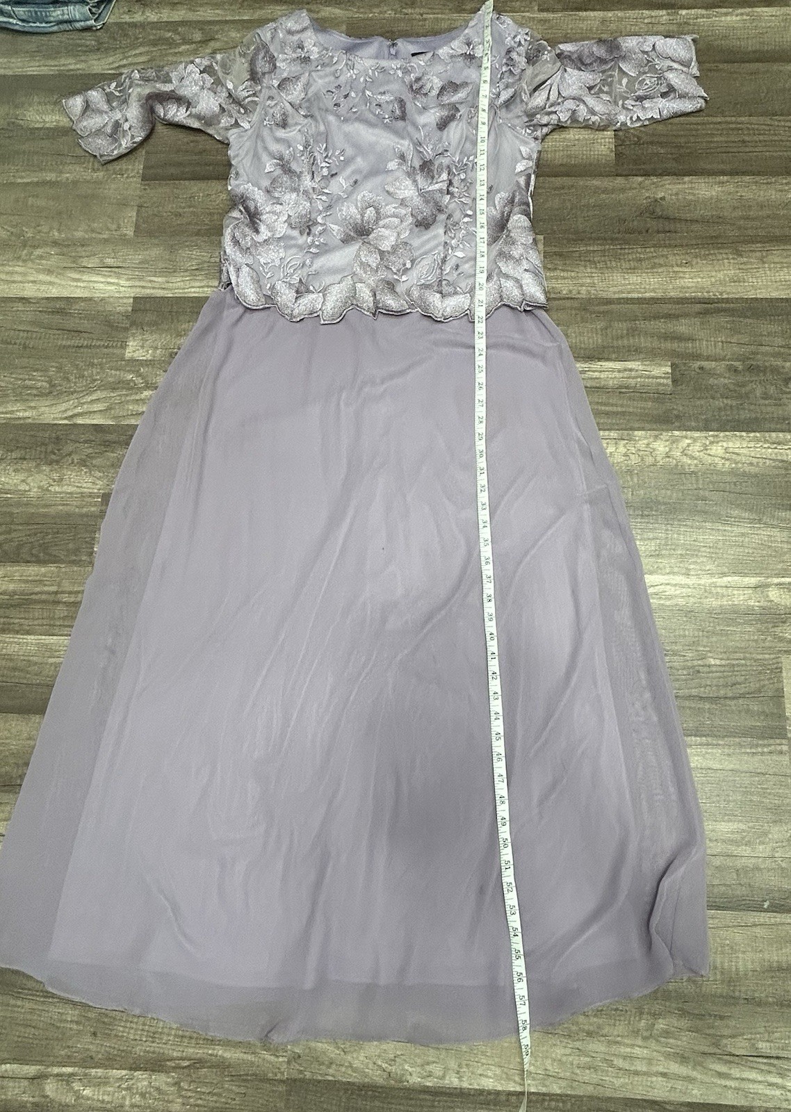 Alex Evenings Evening Dress Gown Large Smokey Orchid Lace Bodice 3/4 Sleeve READ
