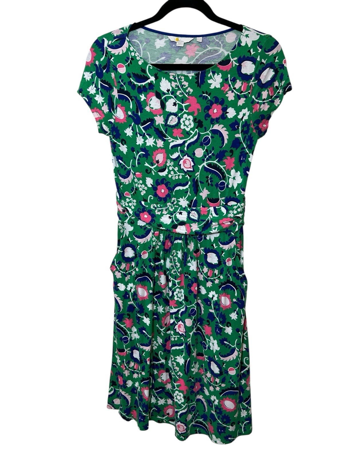 Women’s Boden Amelie Tropical Emerald Jersey Dress Size US 6R Cap Sleeve