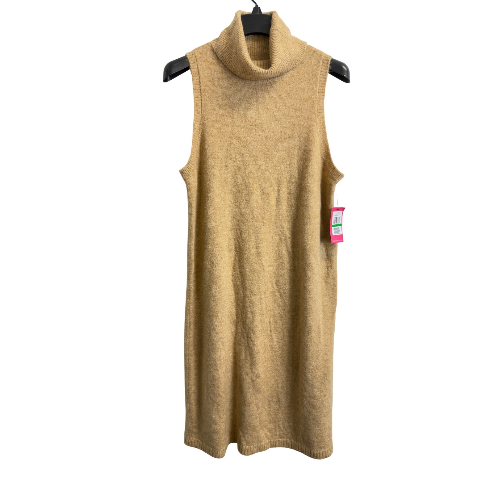 Vince Camuto Sleeveless Turtleneck Sweater Dress Women’s L Latte Heather Tan