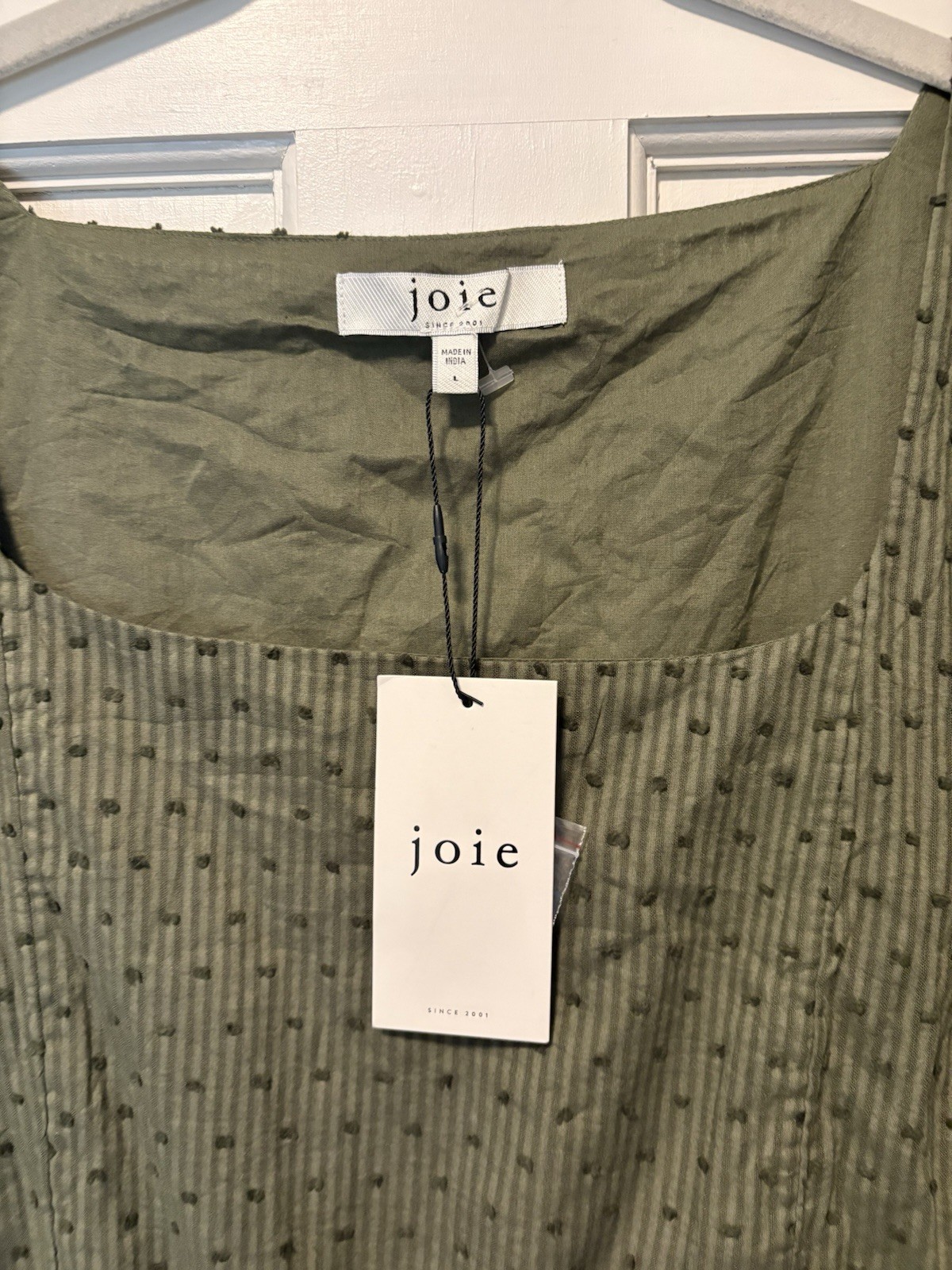 NWT Joie Nashua Olive Green Dot Tie Cotton Midi Women’s Dress L Large New