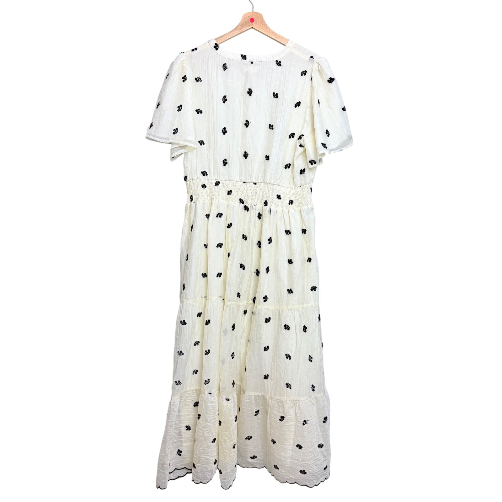 Roolee Cream Floral Embroidered Smocked Tiered Midi Dress NWT XL
