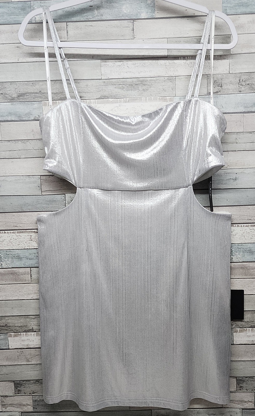 Lulus Dress Size XL Stay Sassy Metallic Silver Cutout Bodycon Sleeveless Mini