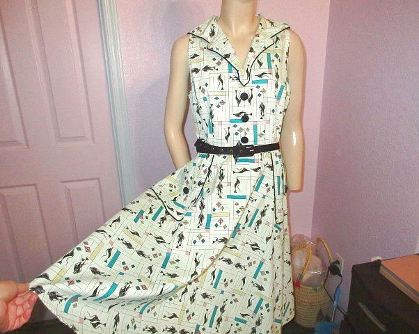 Voodoo Vixen 50s Style Swing Dress L Atomic Cats Fit & Flare Tradwife Rockabilly