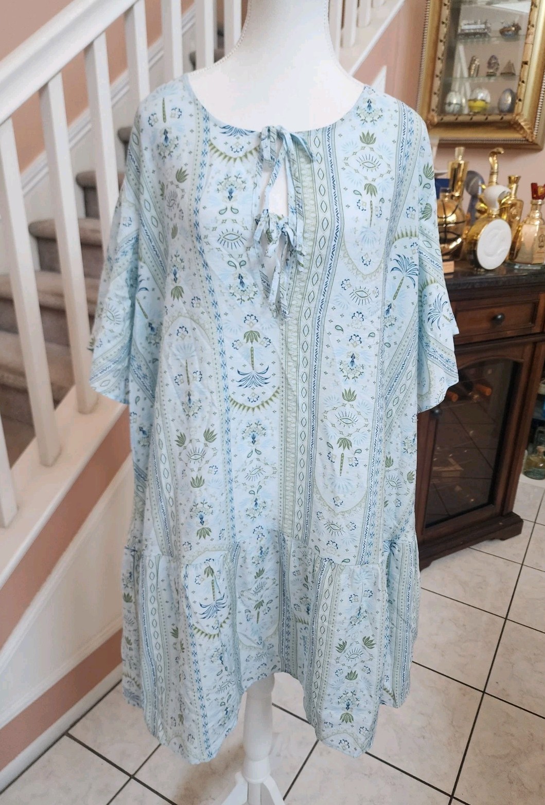 NWT BELLE ISLE BY TORRID Blue Palms Short Sleeve Popover Mini Dress Sz 2 2X 18