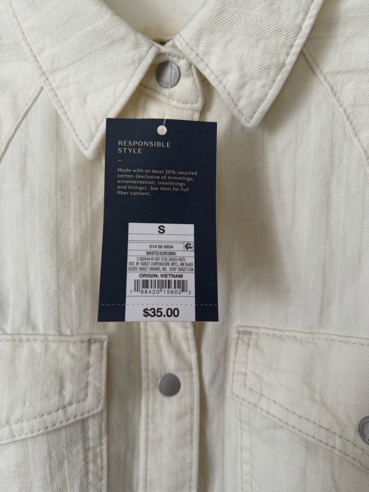 Women’s Universal Thread White Western Button-Up Shirt Dress Size Small NWT