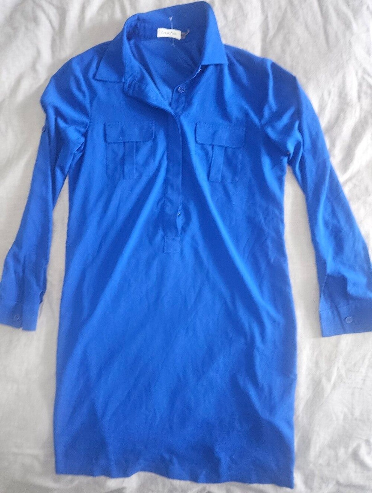 Calvin Klein Long-Sleeve Shirt Dress in Cobalt Blue