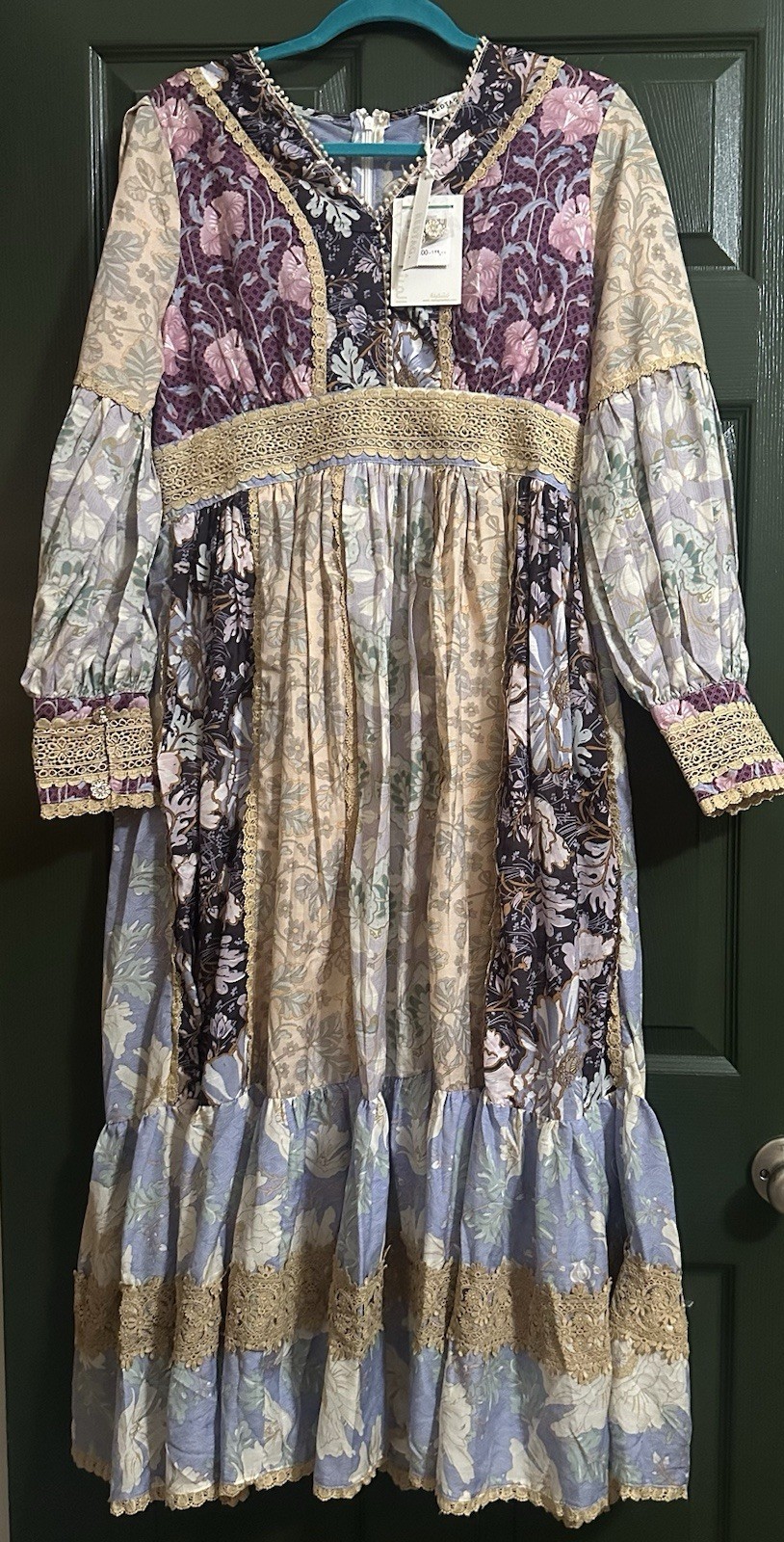 Redtag Woman Boho Floral Patchwork Maxi Dress Lace Trim UK 14/US 10 NWT