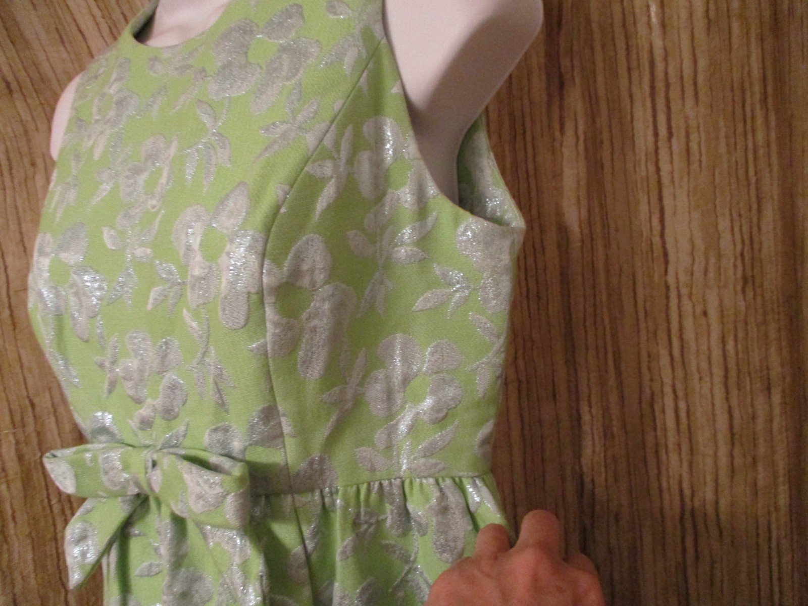 Lime Green & Silver metallic Brocade GOWN DRESS custom S M vintage 1960s