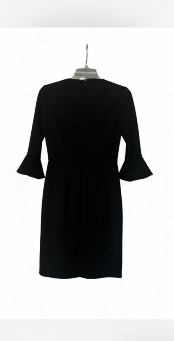 Donna Morgan Black Sheath Round Neck 3/4 Bell Sleeve Ruffle Hem Dress 2