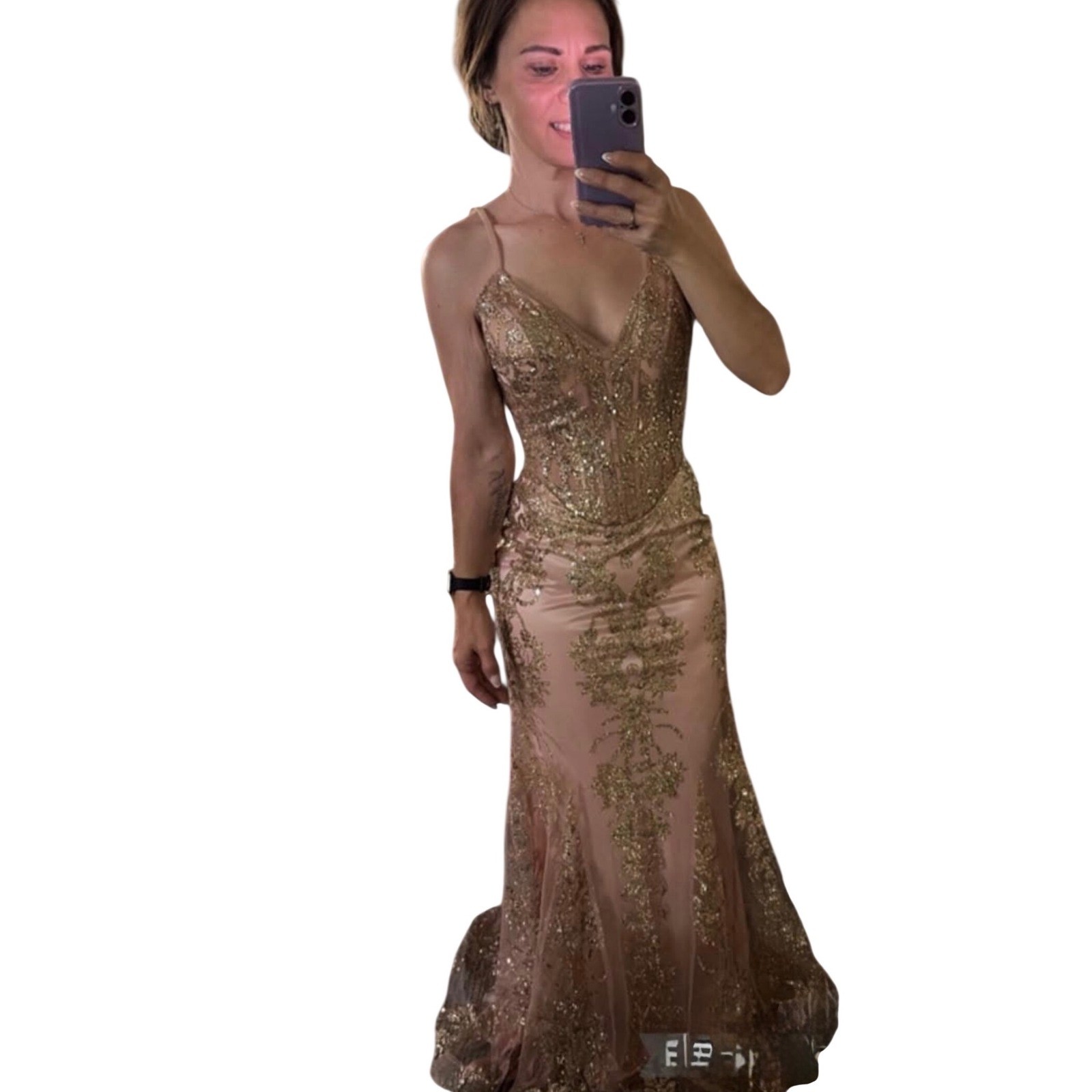 Cinderella Divine Rose Gold Sequin Mermaid Prom/Quinceanera Gown Dress Size 6