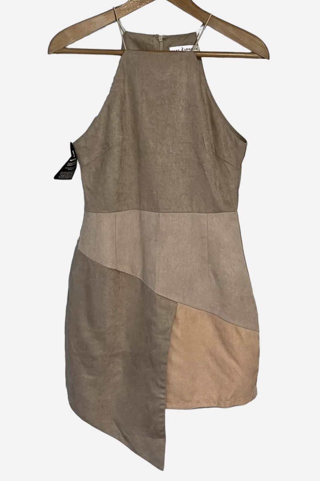 NEW RARE LONDON Dress Size 4 Small Faux Suede Colorblock Asymmetrical Hemline