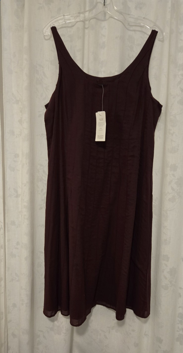 Eileen Fisher Women’s L Dark Burgundy Sleeveless Scoop Neck Tank Knee Dress