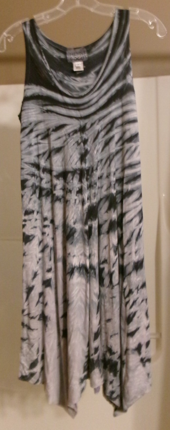 Heyne Bogut Blue Gray Black Tie Dye Handkerchief Hem Knit Sleeveless Dress XS SO
