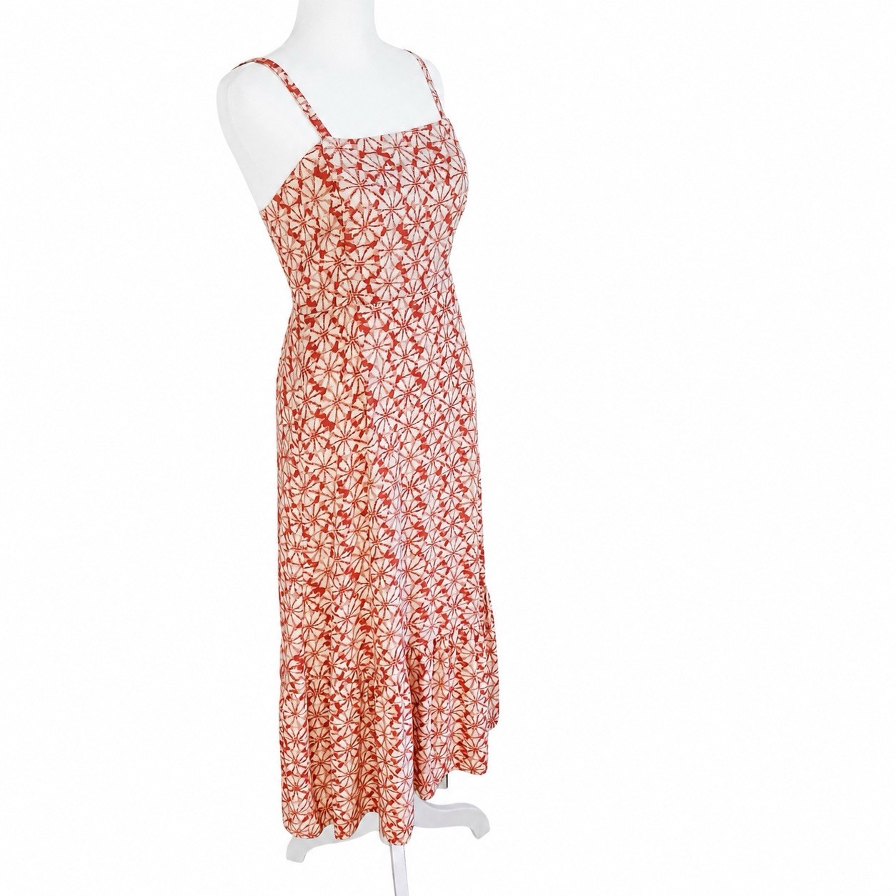 Gap Floral Maxi Dress Smocked Back Tiered Adjustable Straps Coral Size 2