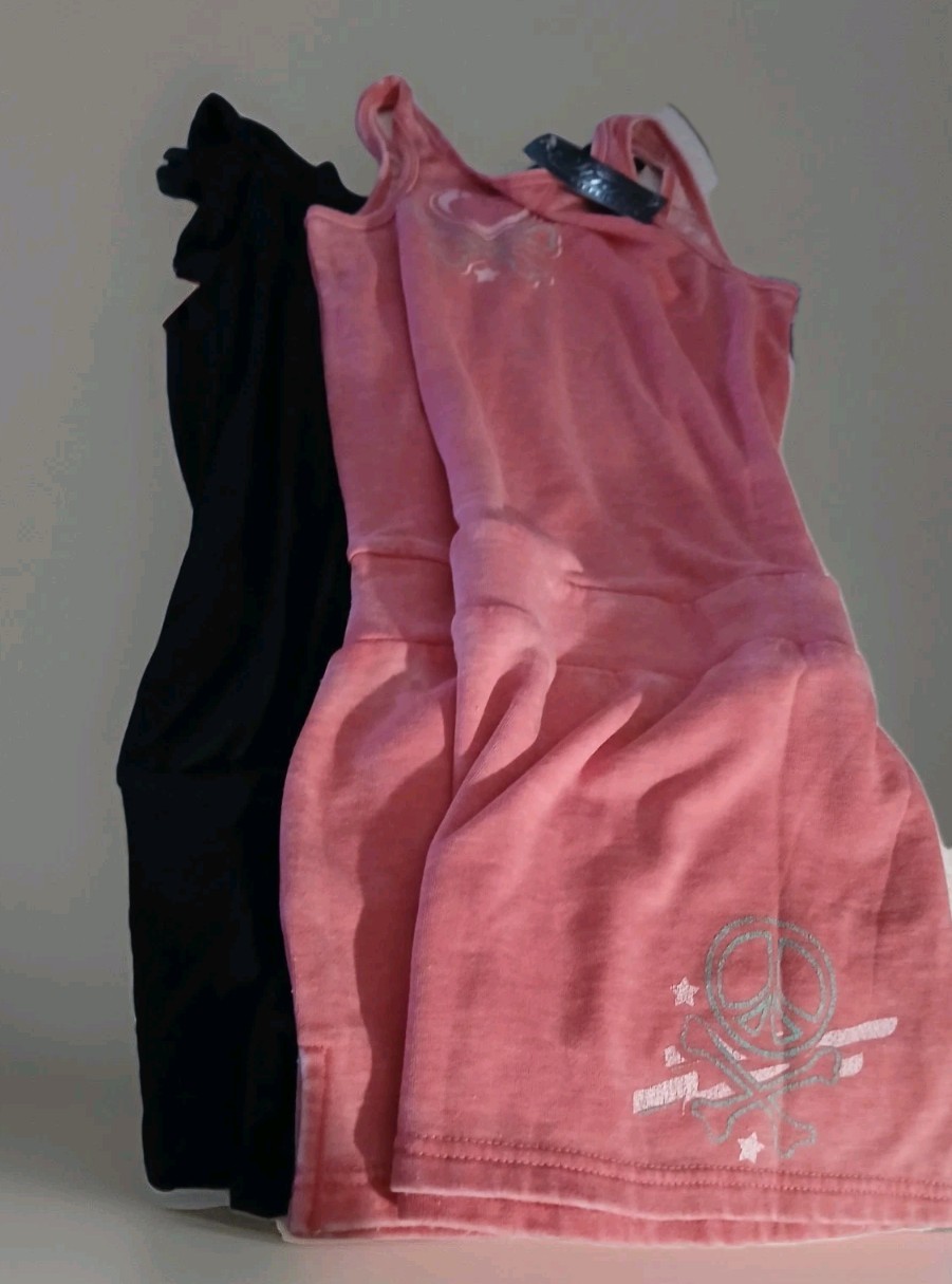 2 Sleaveless Casual Above Knee Top -Sinful Affliction Pink& Fleurish Black M-LG
