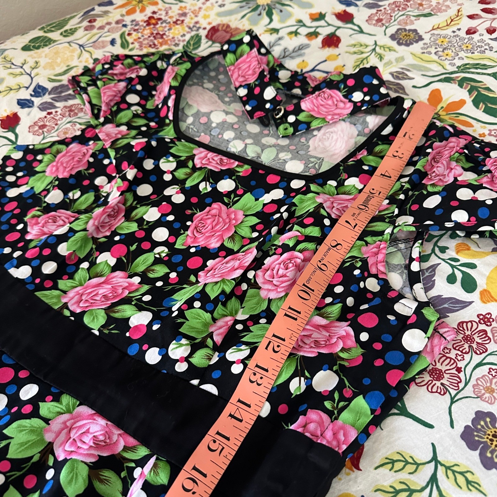 Hearts & Roses Fit & Flare Dress Size 12 Black Floral Polka Dot Rockabilly Tulle