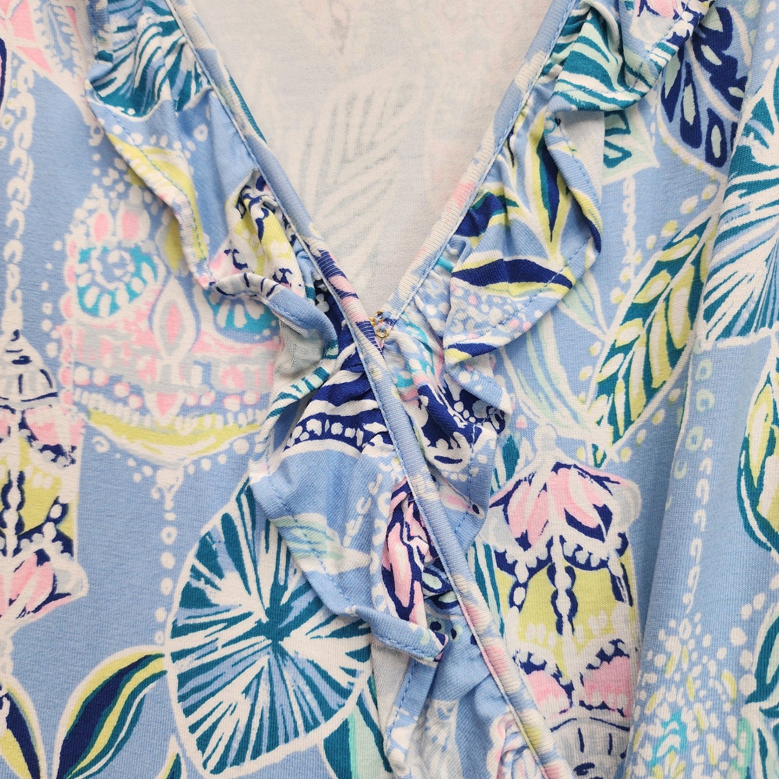 Lilly Pulitzer Faux Wrap Ruffle Hem Jersey Dress Tropical Beach Resort Size S
