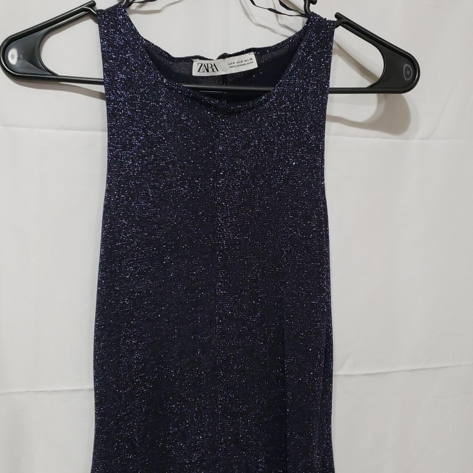 Zara Woman Blue Metallic Thread Knit Midi Dress.  Size: Small