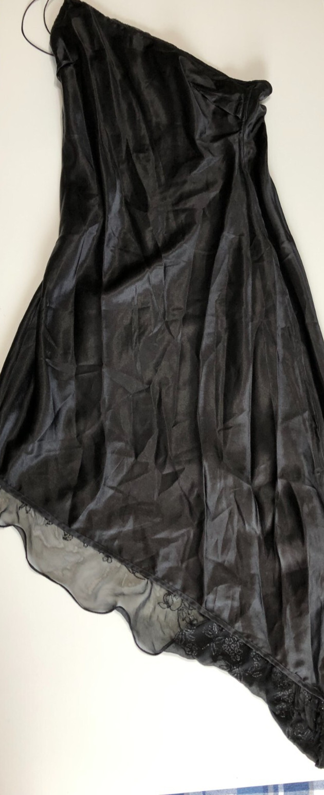 Vintage SCALA 100% Silk Beaded Dress Black Floral Asymmetric Hem Prom Formal L.