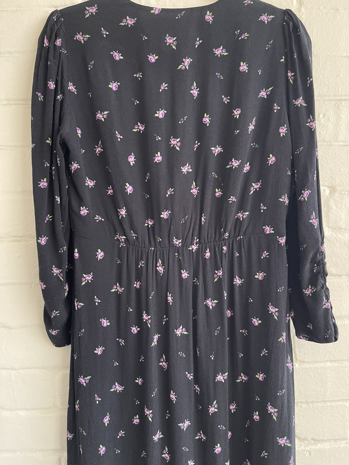 Mango MNG Black & Purple Floral Midi Dress M 3/4 Sleeve Viscose Dress Women’s