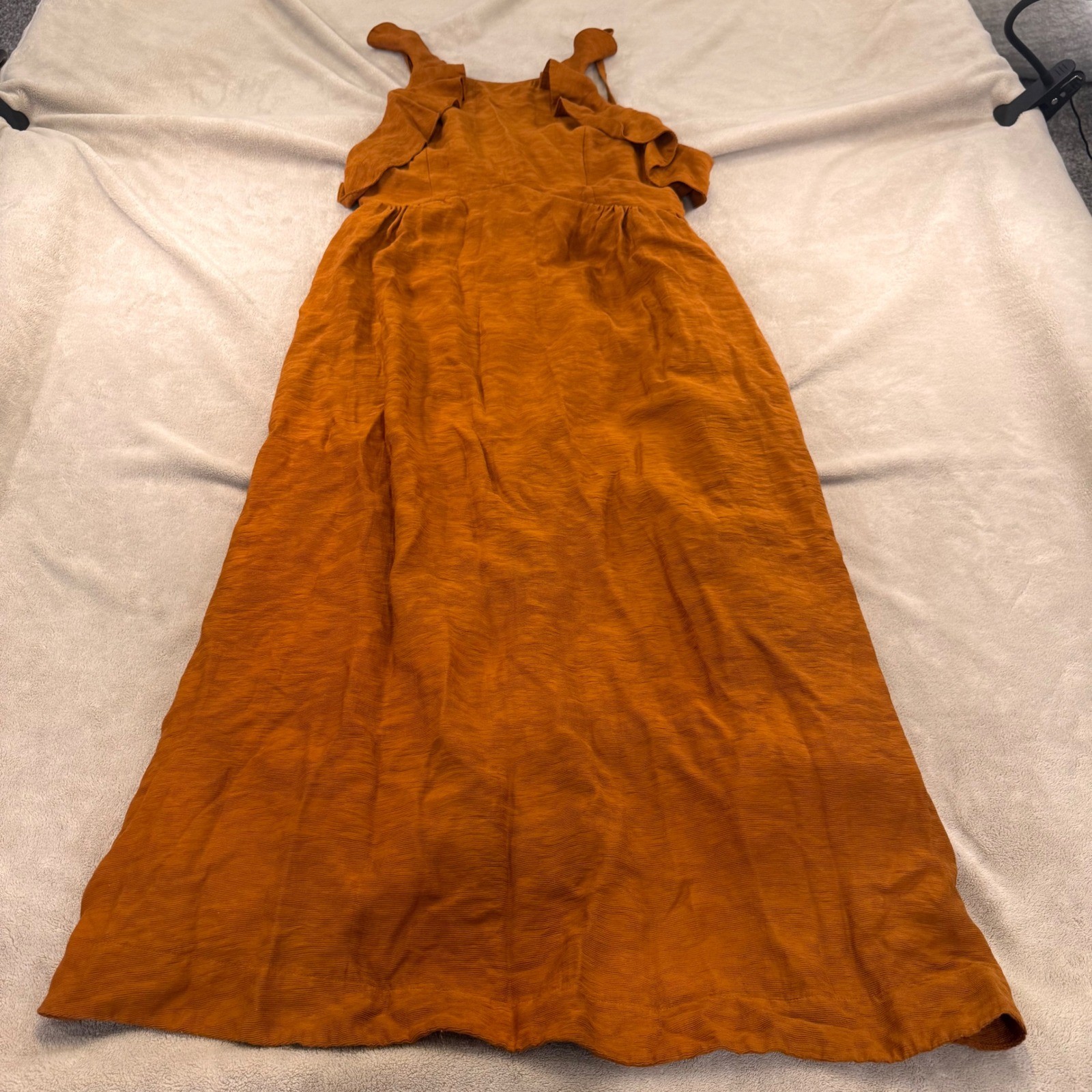Anthropology The Odells Rust Ruffle Maxi Dress Boho Coastal Summer Resort Sz XL