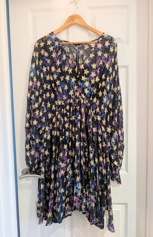 Monsoon Black Metallic Star Print Pleated Mini Dress UK 22 New With Tags