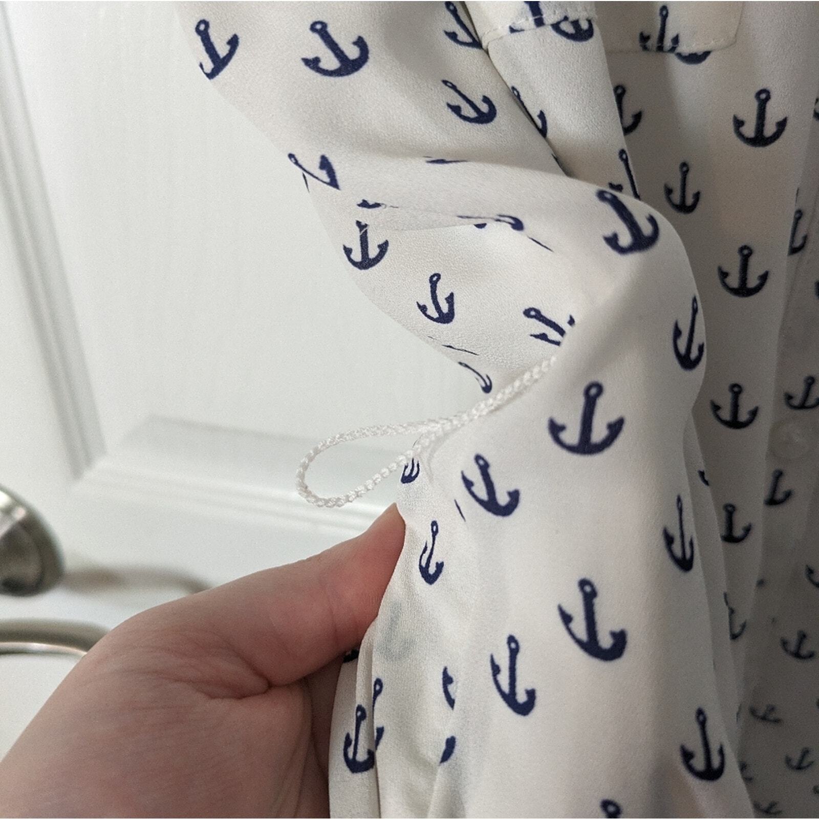 Express Anchor Print Button-Up Sleeveless White & Blue Nautical Dress Size S