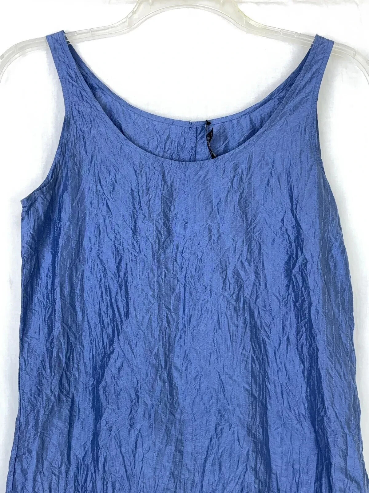 Eileen Fisher Washed 100% Silk Taffeta Dress Sleeveless Tie Pleats Trimmed Hem M