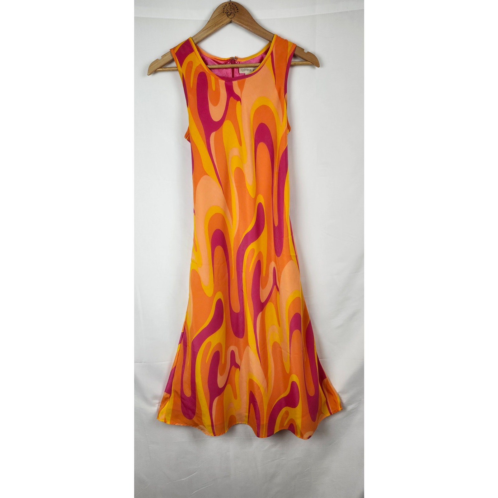 Copper Key Women’s Size 14 Sleeveless Midi Dress Retro 1960s Psychedelic Swirl