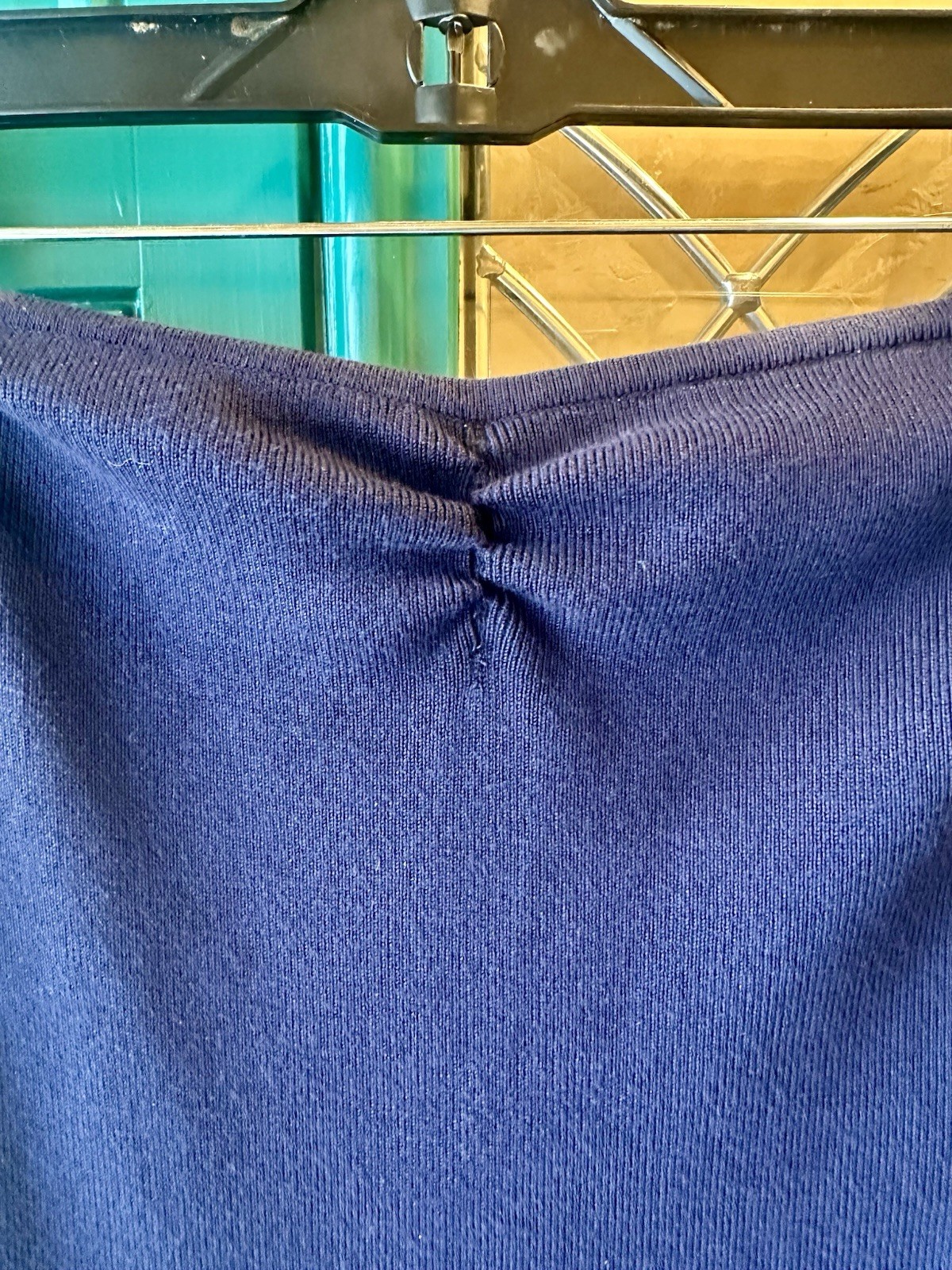 Freshman 1996 Strapless Knit Mini Dress Navy Blue Drop Waist Bubble Hem Size Med