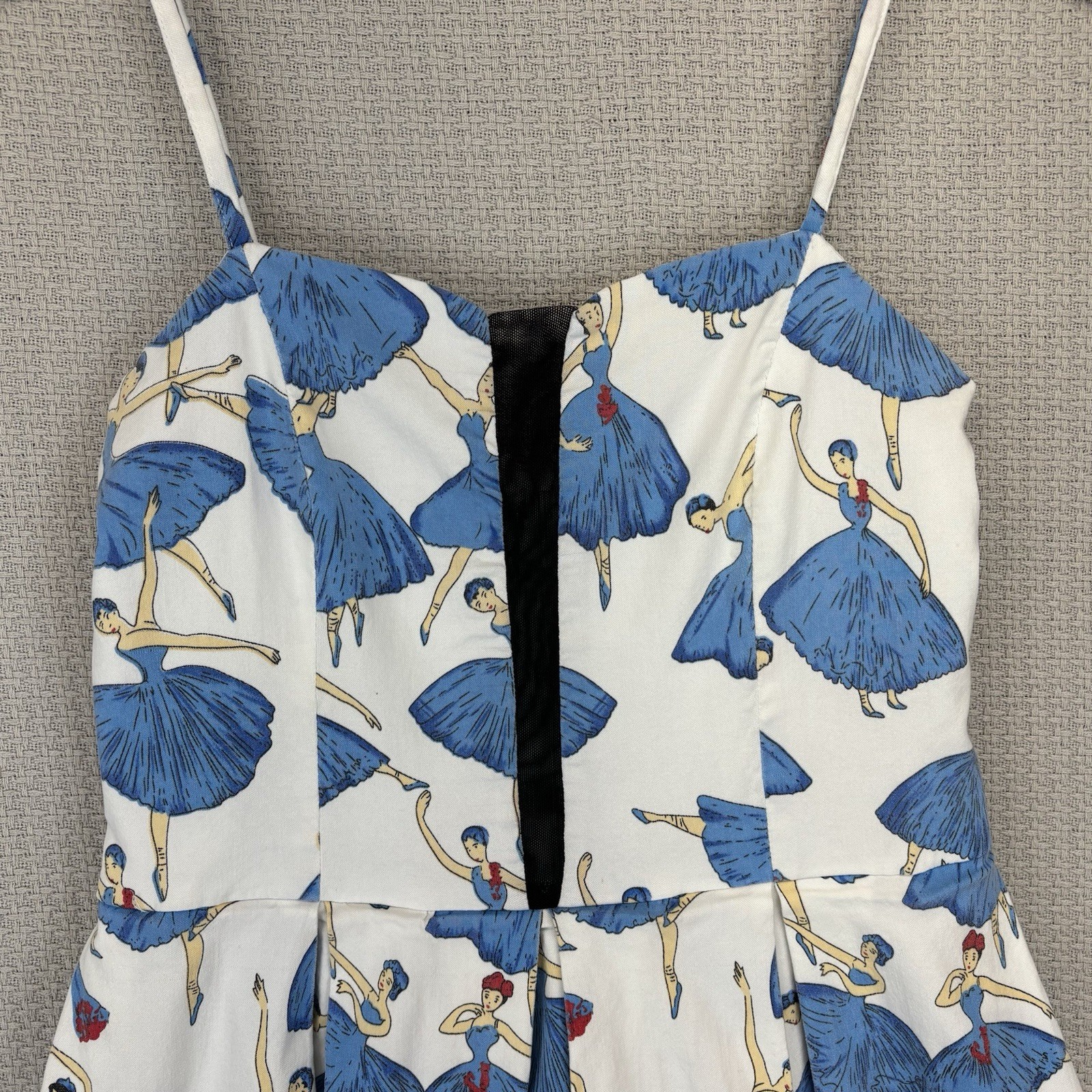 Kling Spaghetti Strap Blue Ballerina Print Mini Dress Sz S Pin Up Retro No Tag