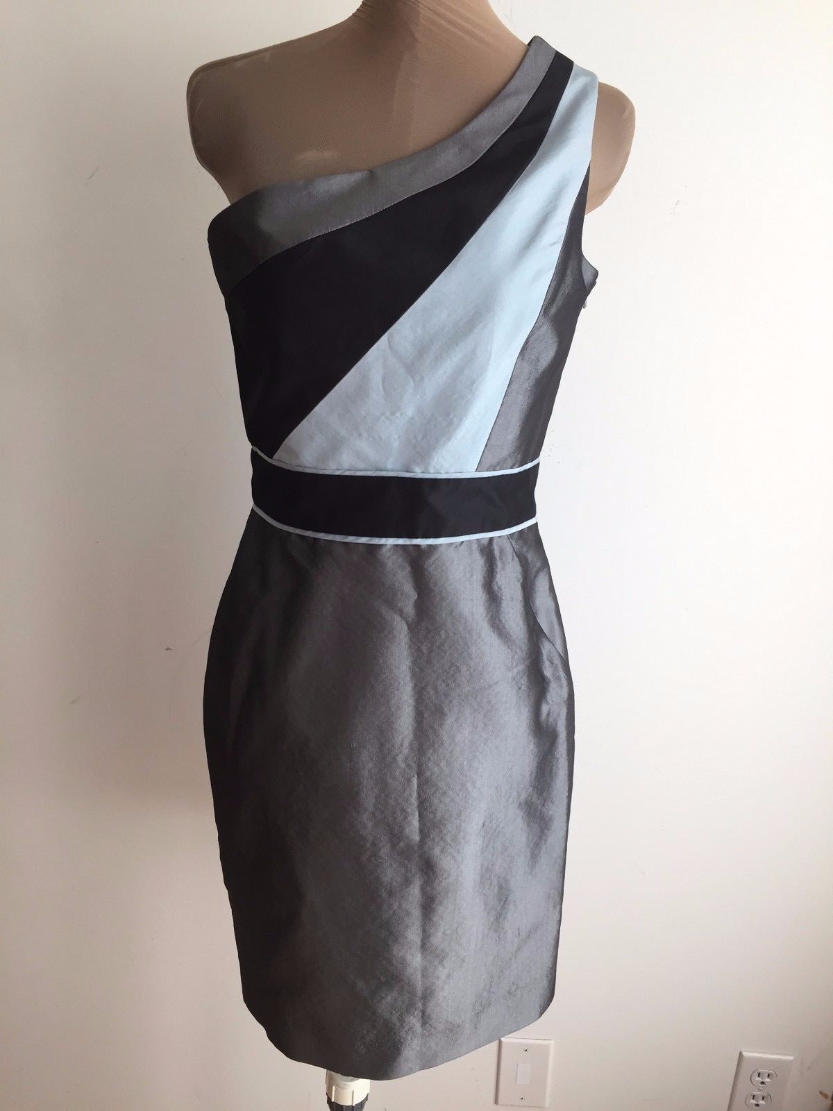 ABAETE One-Shoulder Silk Dress Grays & Black Size 2