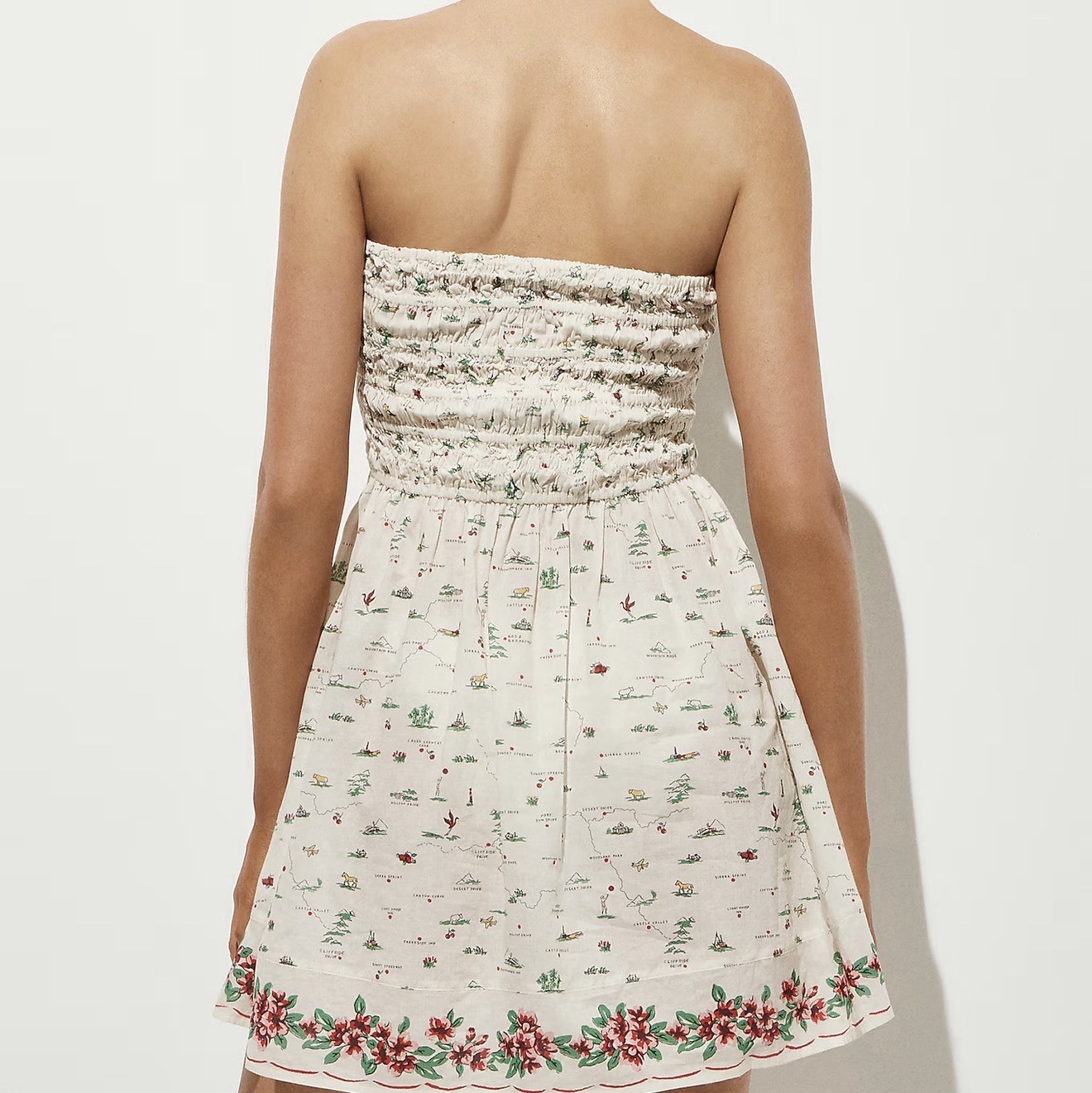 new nwt J. Crew J Crew smocked mini dress map print XS xsmall cotton voile