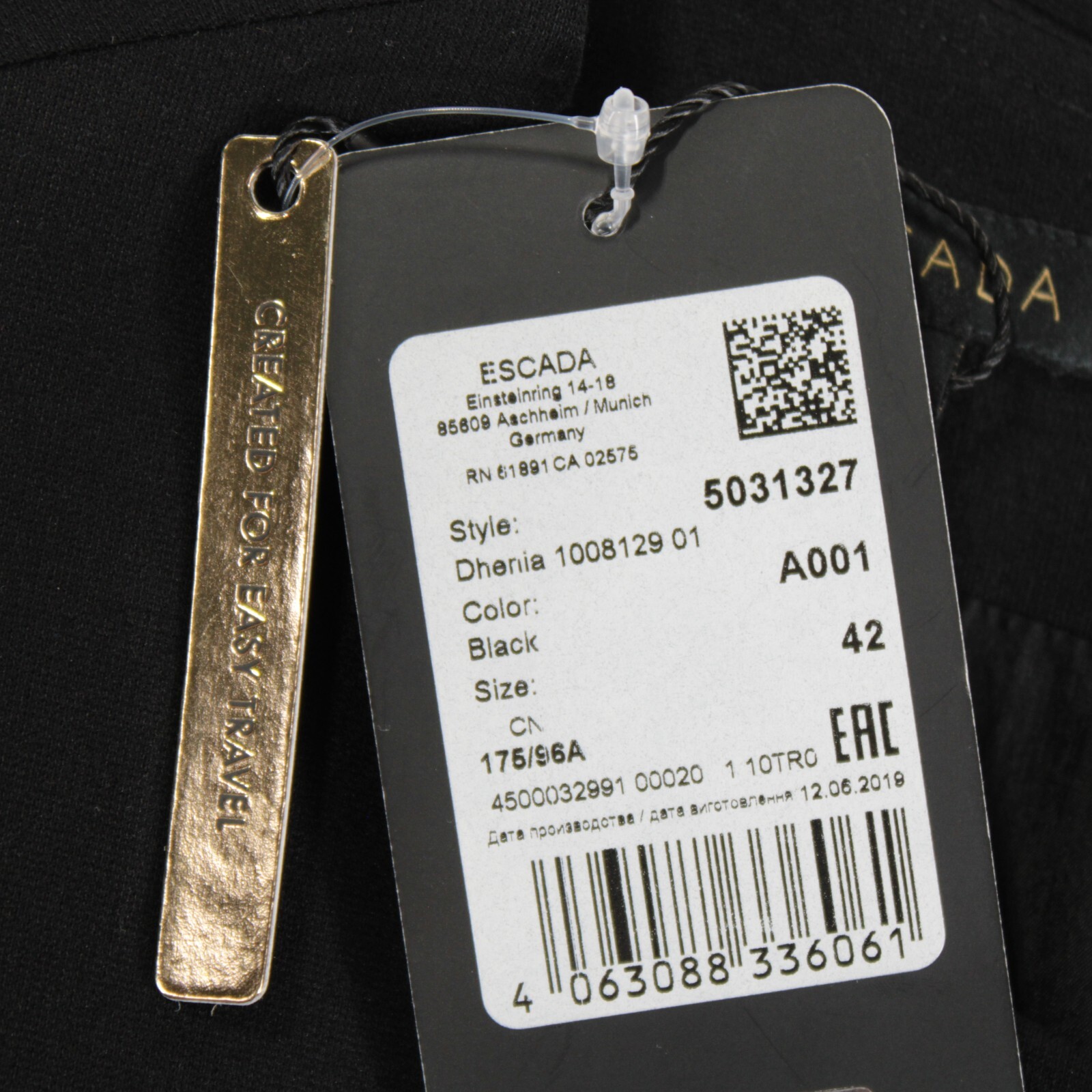 Escada NWT Dhenia 3/4 Sleeve Button Sheath Midi Dress Size 42 in Black/Gold
