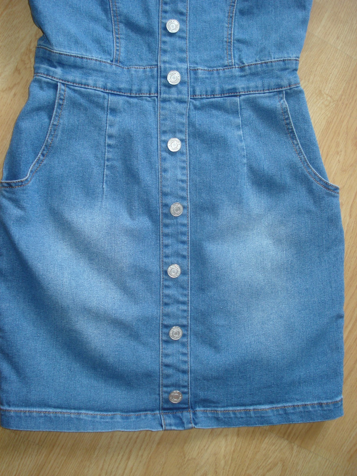 MISSGUIDED DENIM COTTON/POLY POCKETS STRAPS SLEEVELESS FIXED BUTTON UK 10