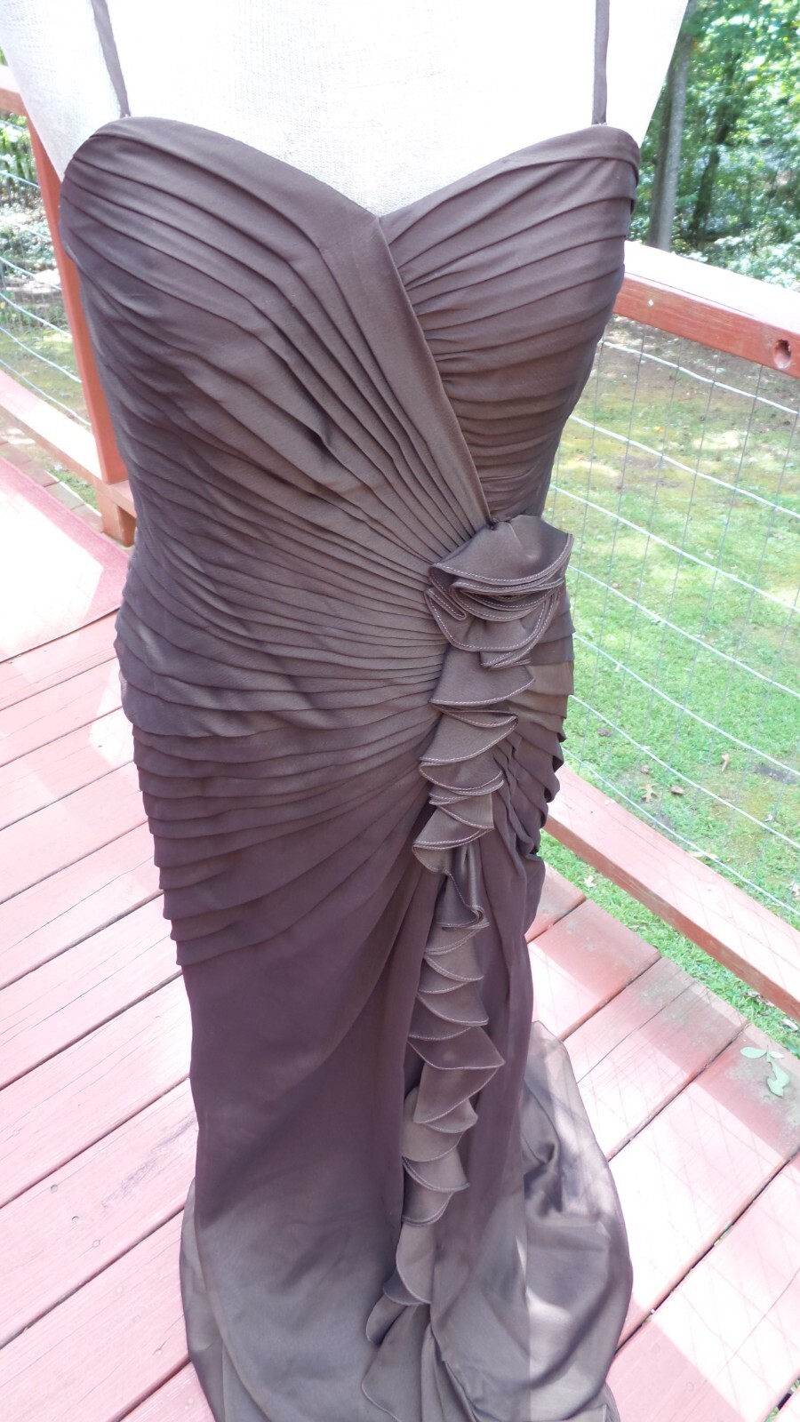 NEW- BARI JAY – Sheer Chiffon Brown Holiday Formal Evening Dress 12